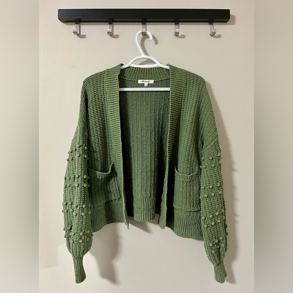 Madewell Balloon Sleeve Green Bobble Cardigan